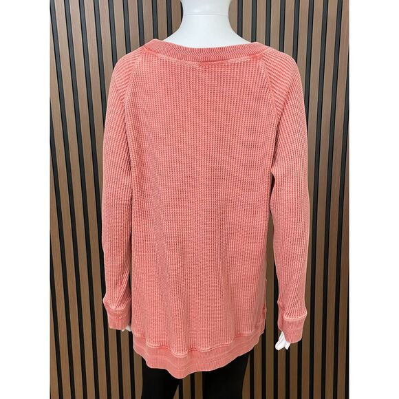 Soft Surroundings Women's L Pink Shirt Autumn Waffle Knit Tunic Thermal Pocket - Picture 2 of 8